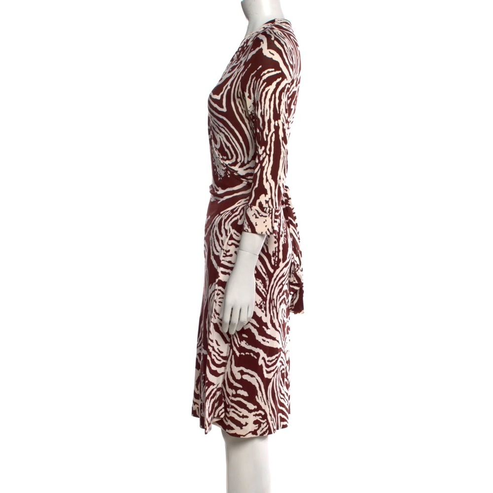 DVF DIANE VON FURSTENBURG 100% Silk Brown & Cream Wrap Midi Dress - Picture 2 of 12